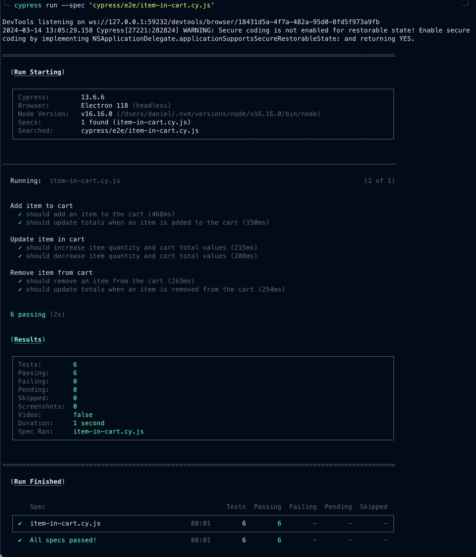 integration testing results