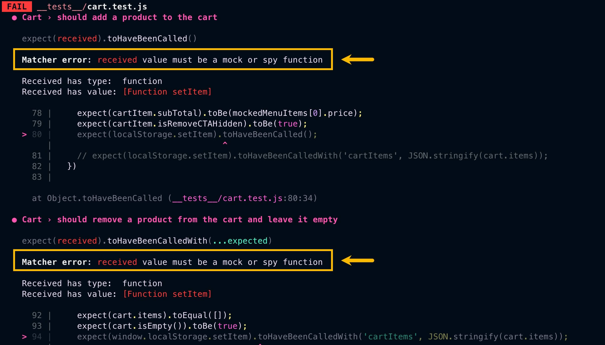 Unit testing results failing